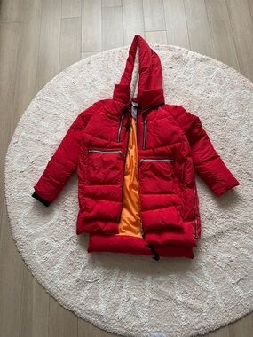 Orolay Red Jacket with Orange Lining and Sherpa Trim